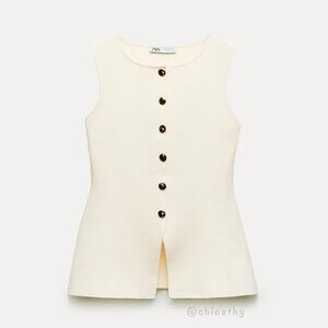 ZARA BASIC KNIT GOLD BUTTON VEST